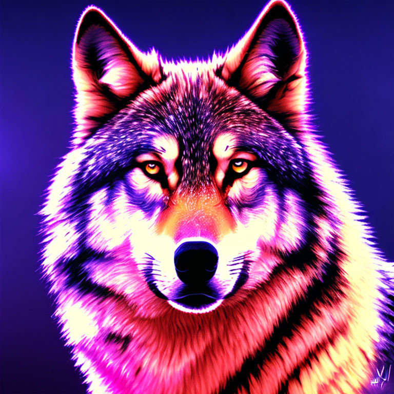 Neon purple and pink wolf art on dark background