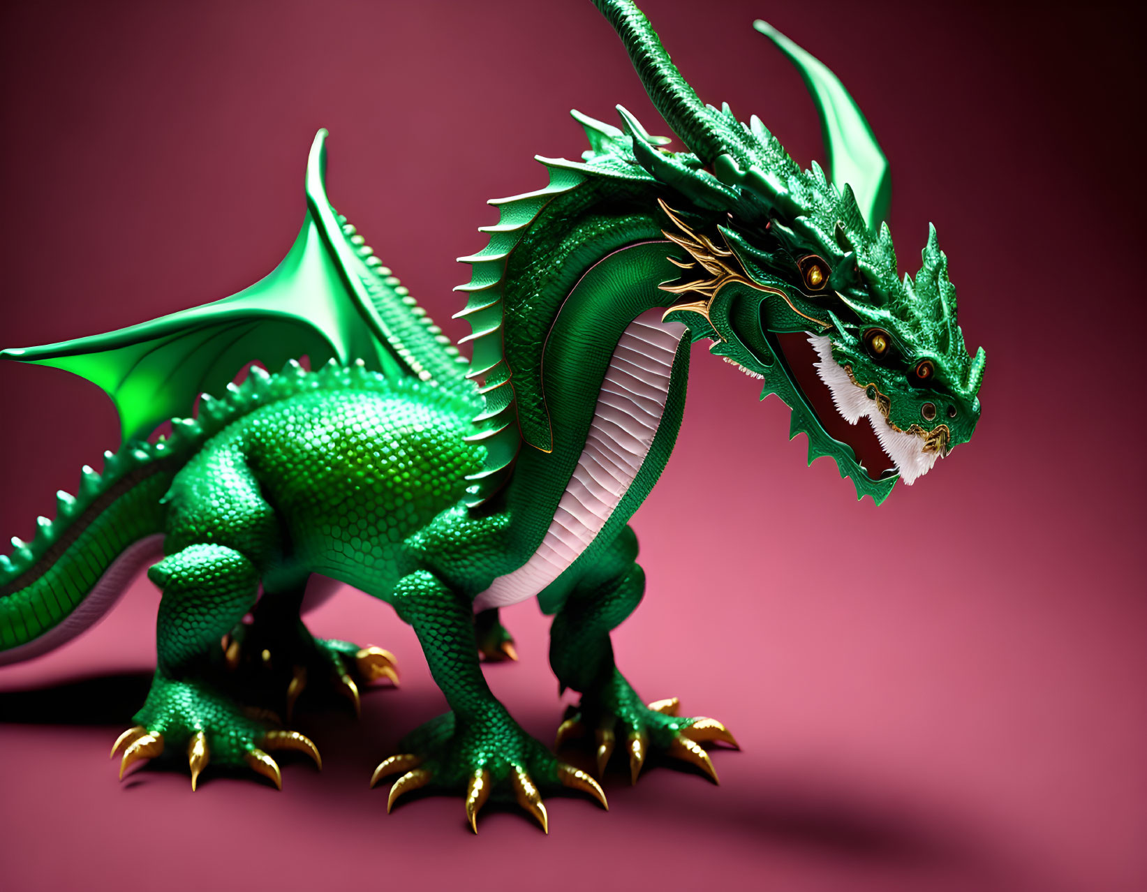 Detailed 3D Green Dragon Model with Multiple Heads and Large Wings