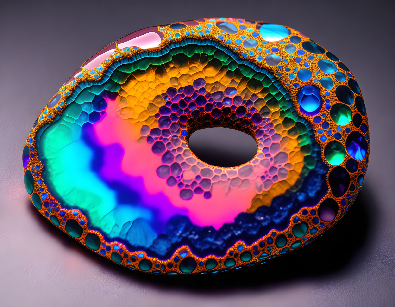 Colorful Fractal Art of Porous Stone with Central Hole