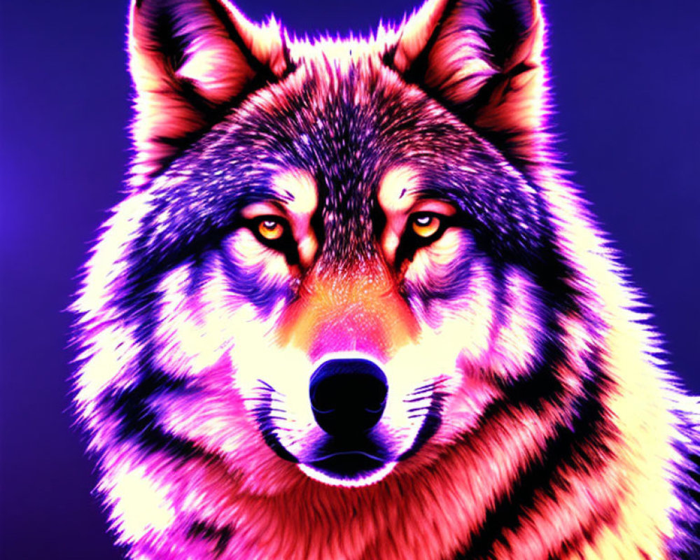 Neon purple and pink wolf art on dark background