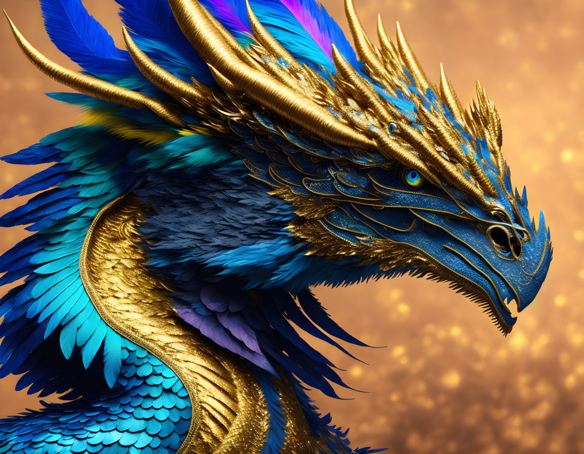 Detailed Dragon Artwork with Gold and Blue Scales