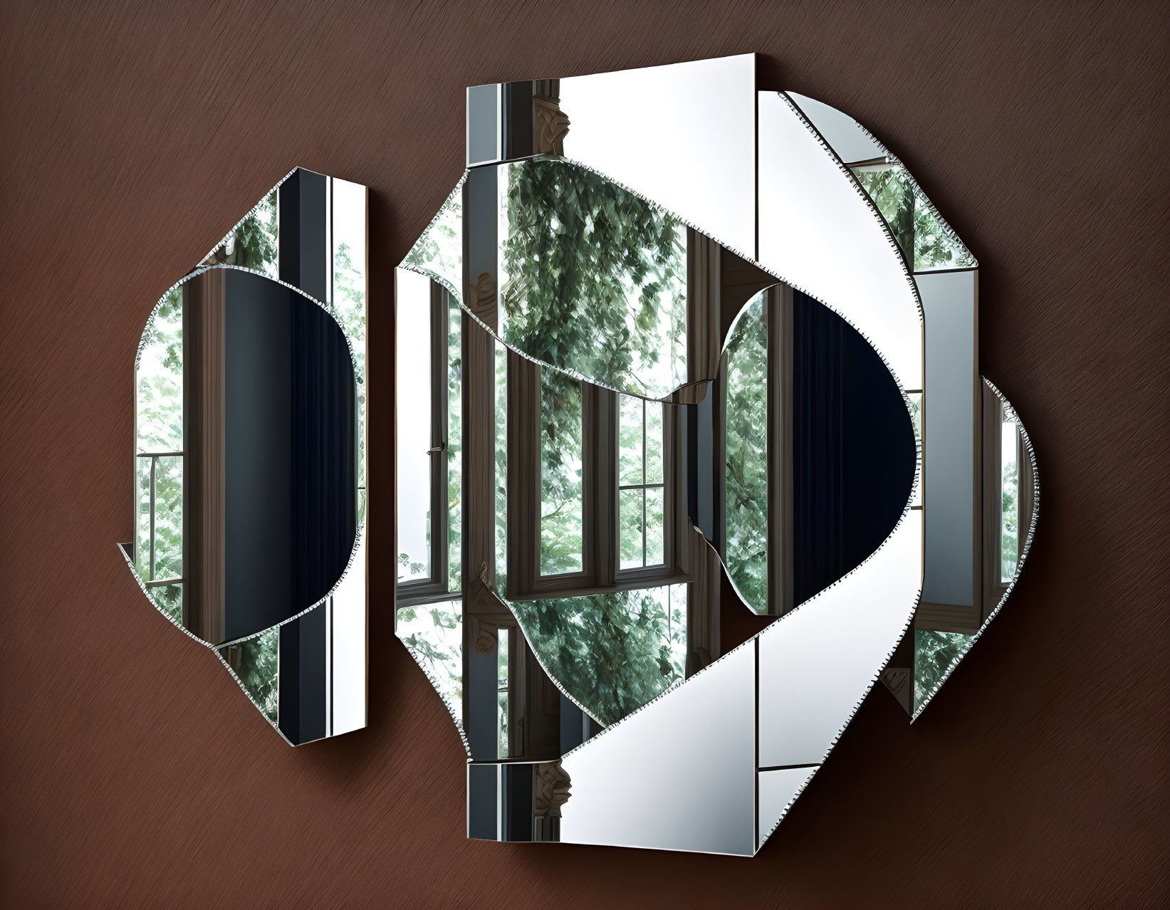 Abstract Fragmented Design Wall Mirror Reflecting Window and Trees