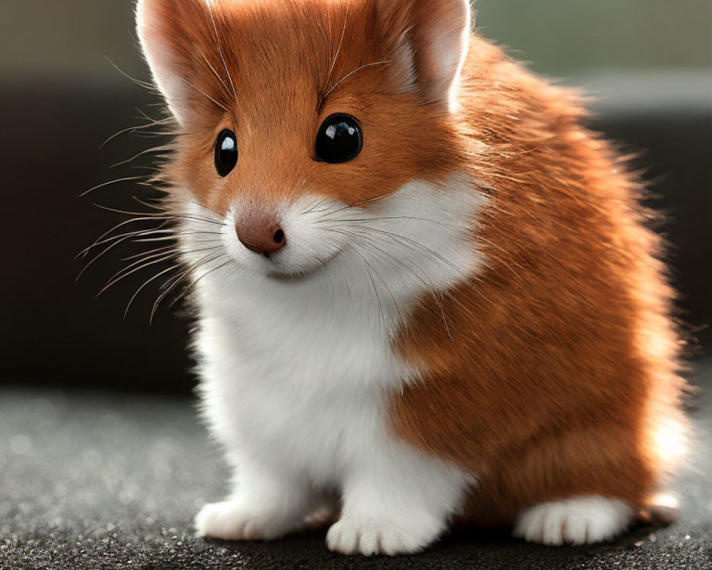 Fluffy hamster-bodied creature with red and white cat features