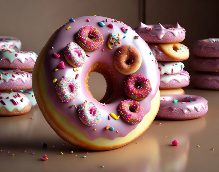 Assorted Doughnuts with Pink Frosted Sprinkled Doughnut