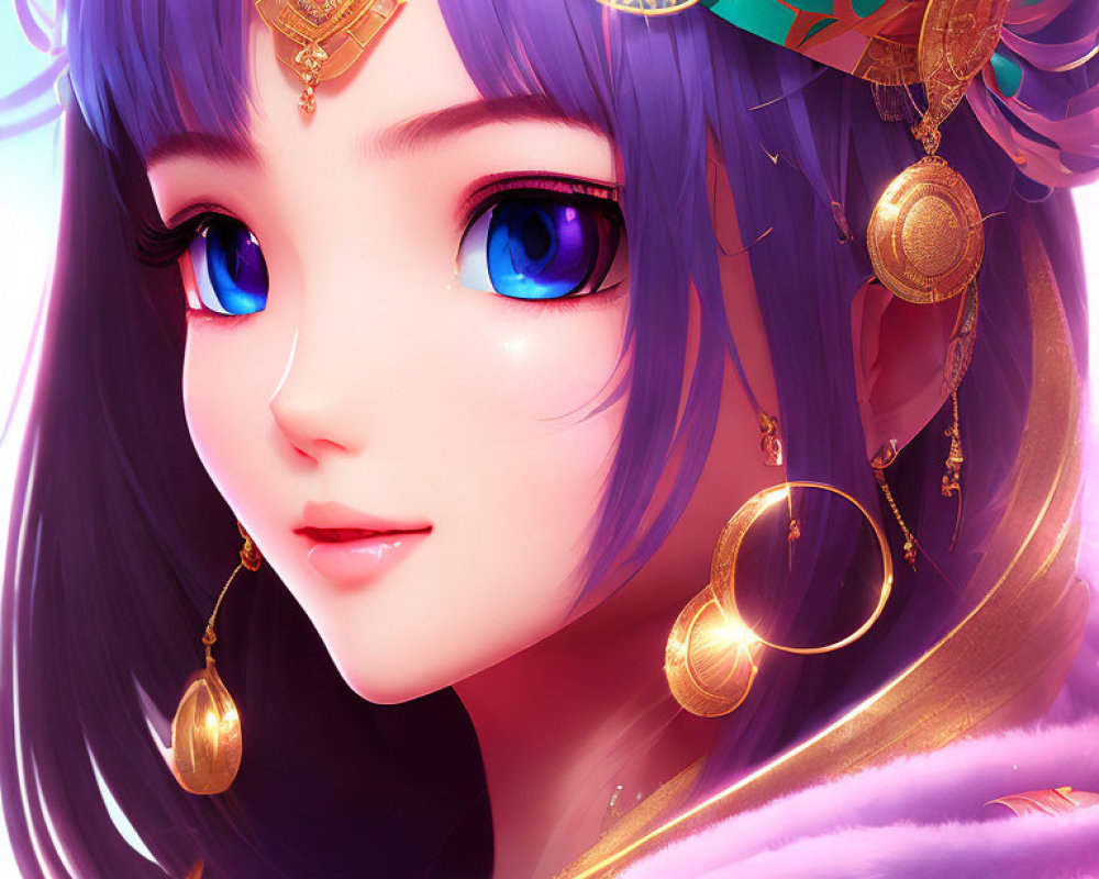 Detailed Illustration of Female Character with Blue Eyes and Purple Hair