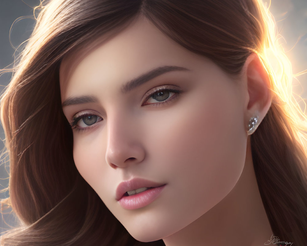 Detailed Close-Up Portrait of Woman with Brown Hair and Soft Backlight