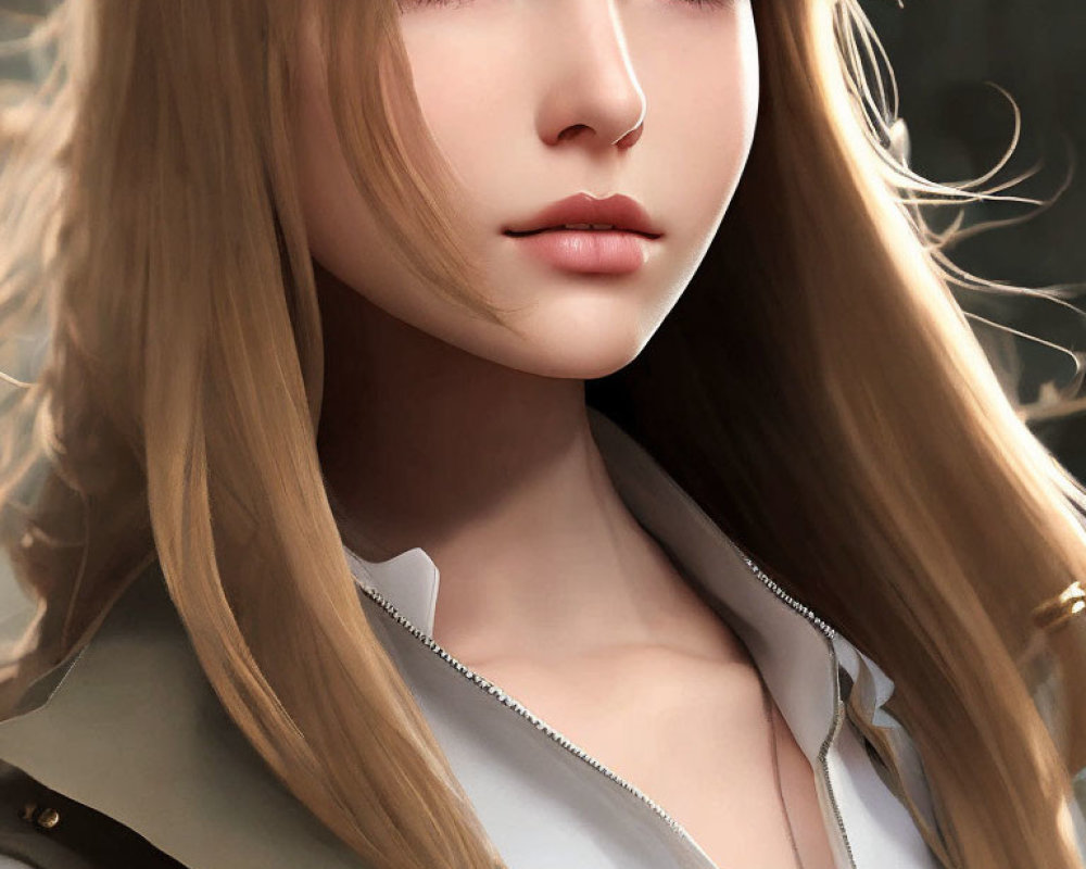 Blonde Female Character Portrait with Blue Eyes and White Top