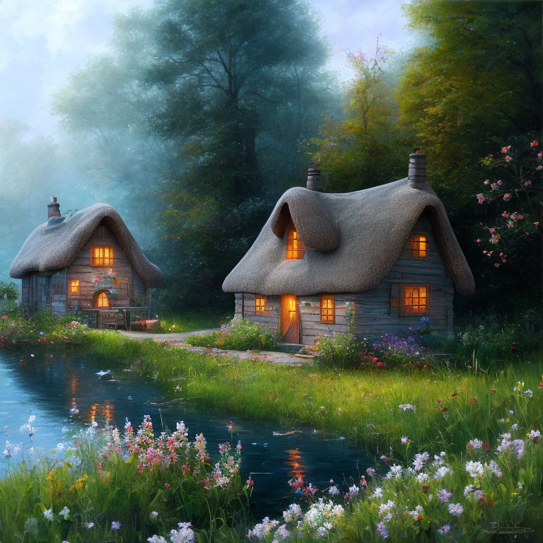 Houses near a river