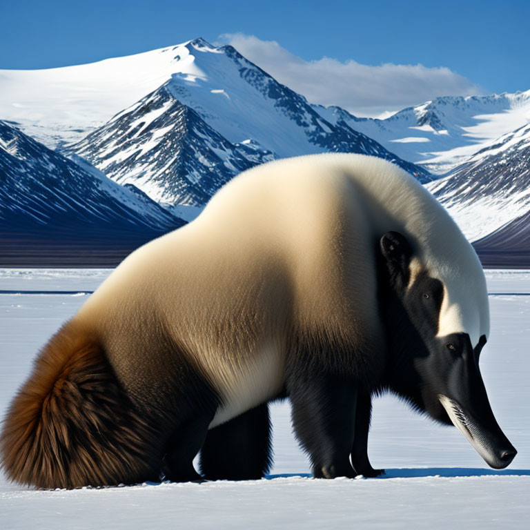 Hybrid Animal: Anteater with Polar Bear Body in Snowy Mountain Scene