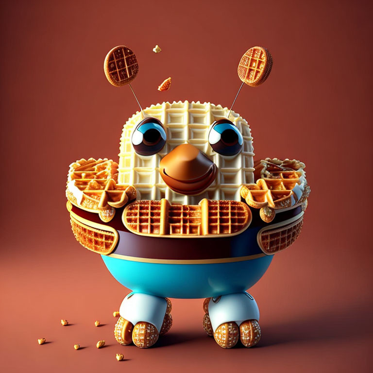 Whimsical 3D Waffle Character Illustration in Warm Setting