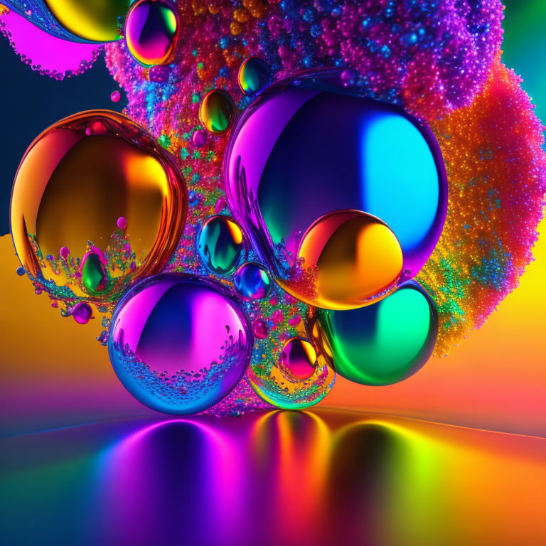 Vibrant 3D Spheres on Rainbow Gradient Background