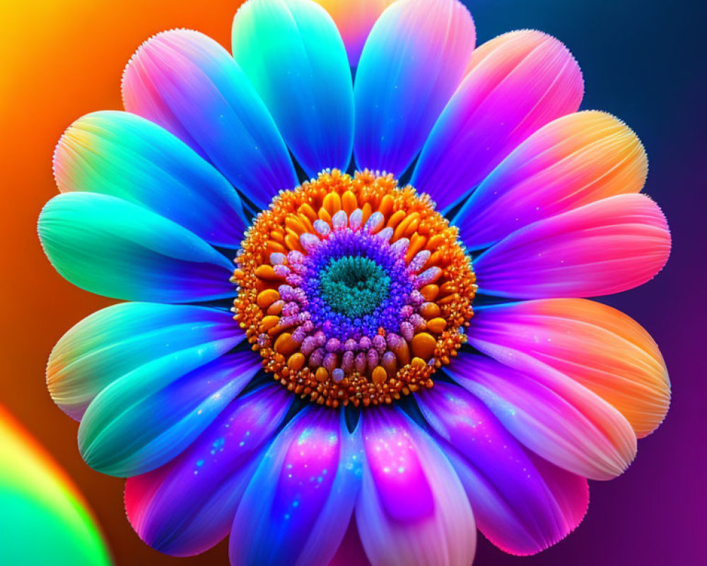 Colorful Daisy Image with Neon Petals on Multicolored Background