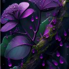 Digital Art: Luminescent Purple Flowers on Magical Dark Background