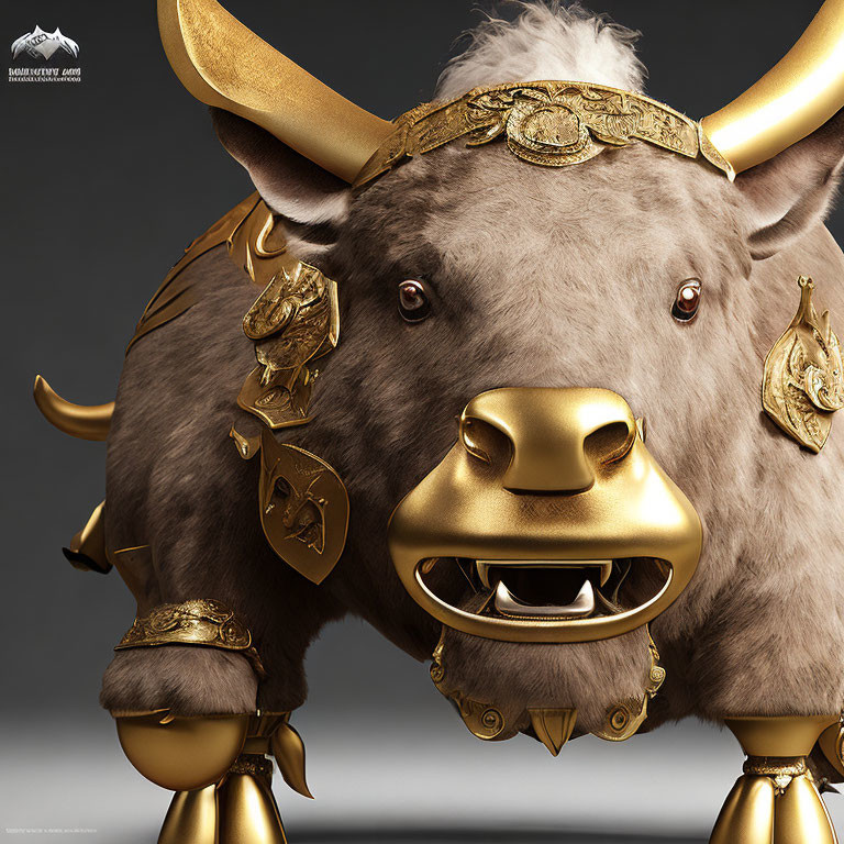 Golden-horned bull adorned with ornate gold decorations