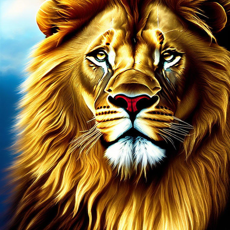 Vibrant lion face illustration on blue background