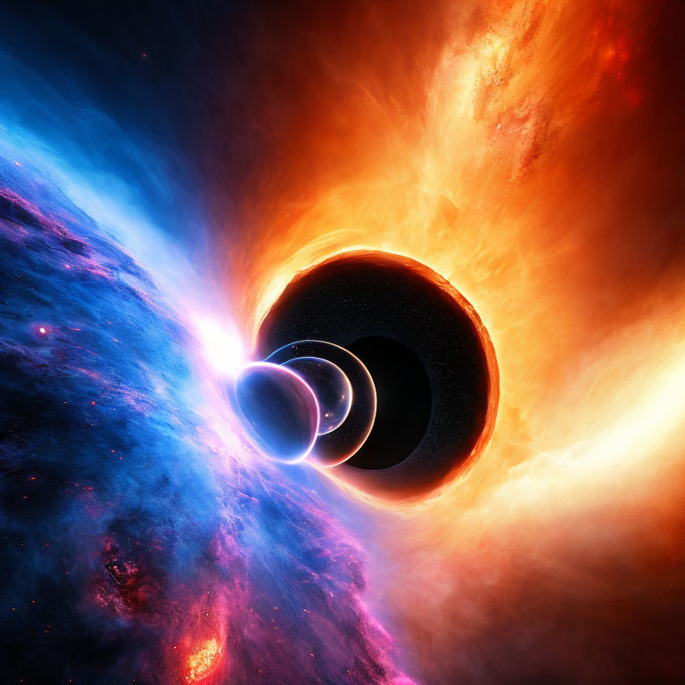 Colorful interstellar clouds and black hole in cosmic scene