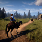 Horseback Rider on Dirt Path Through Rural Landscape