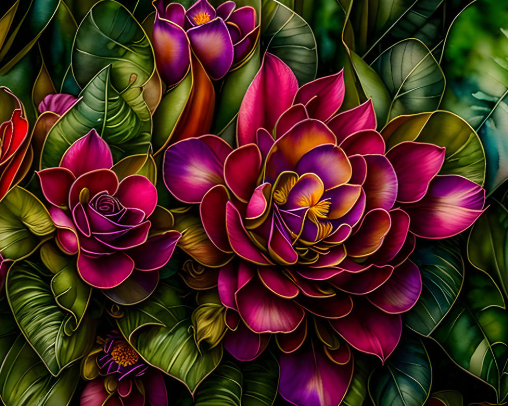 Colorful digital flower art: pink and purple petals on dark backdrop