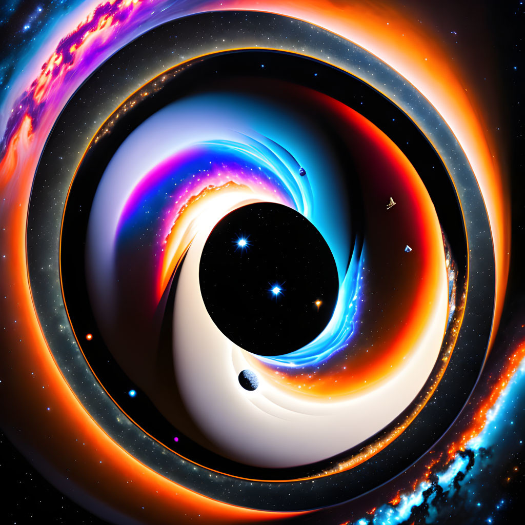 Colorful Cosmic Illustration of Black Hole and Star in Space