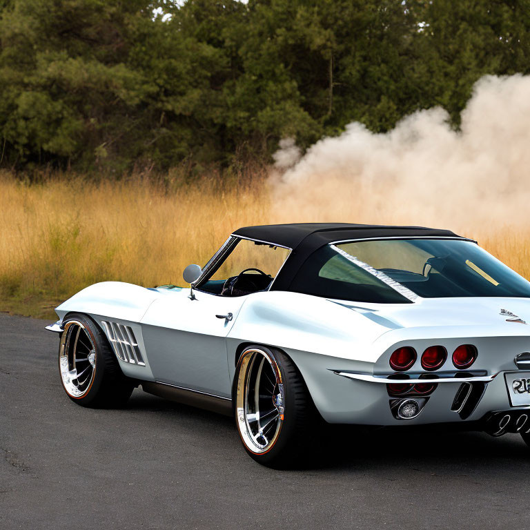 Vintage Corvette Convertible Custom Paint Burnout on Asphalt Road