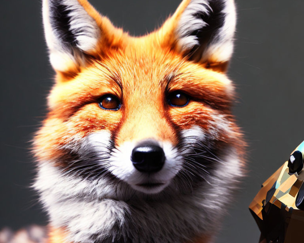 Realistic fox face beside pixelated fox: natural vs. digital art contrast