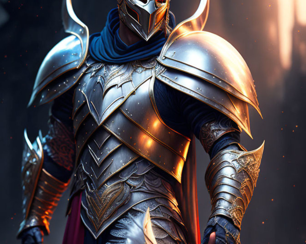 Knight in Silver Armor with Hawk Helmet in Dusky Setting