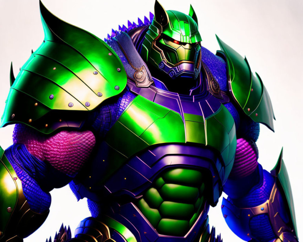 Colorful Character Illustration in Green and Purple Armor