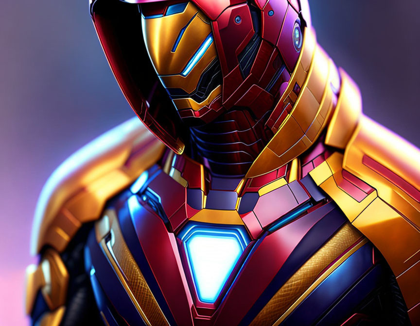 Detailed Close-Up of Red and Gold Iron Man Armor's Arc Reactor