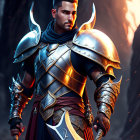 Knight in Silver Armor with Hawk Helmet in Dusky Setting