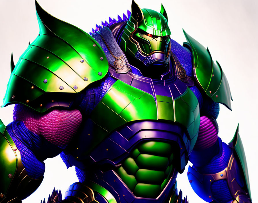 Colorful Character Illustration in Green and Purple Armor