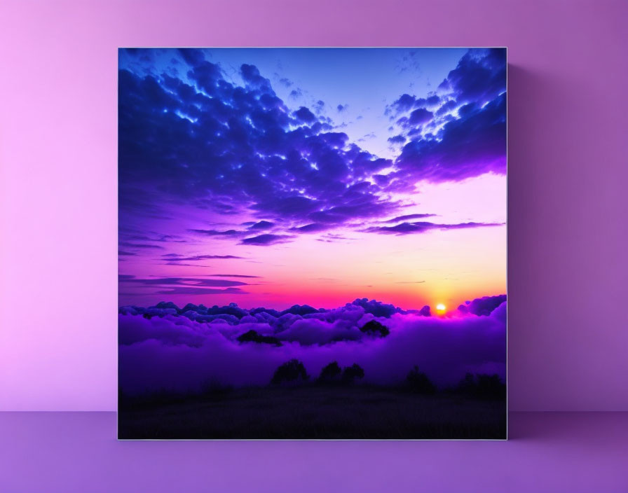 Colorful sunset with vivid purples and pinks over fluffy clouds