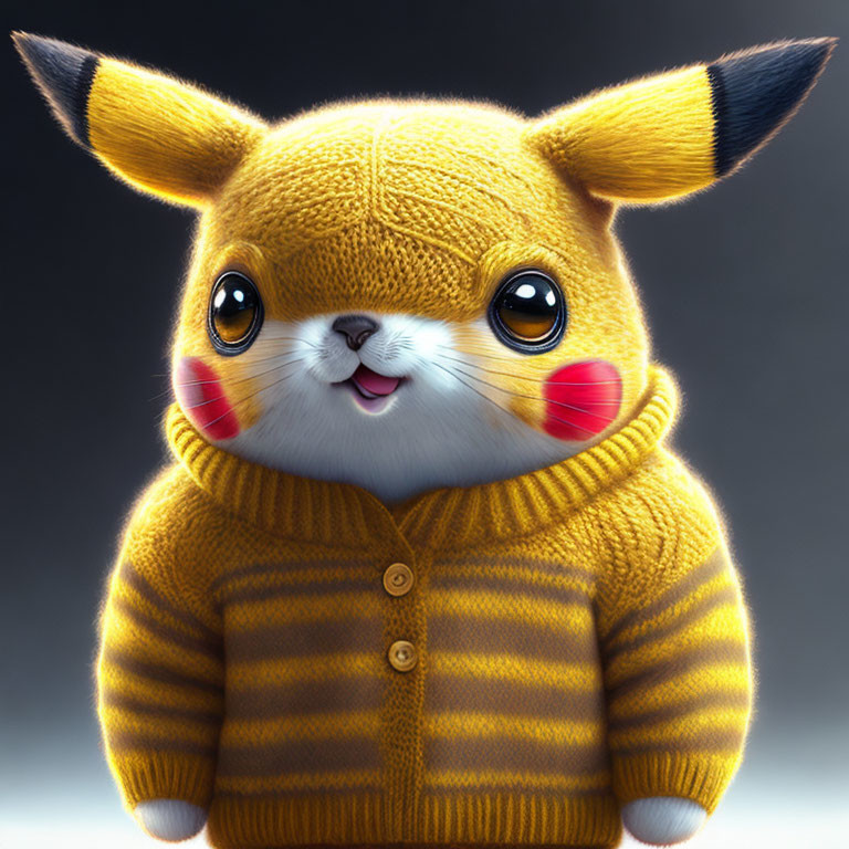 Stylized creature in yellow sweater with buttons