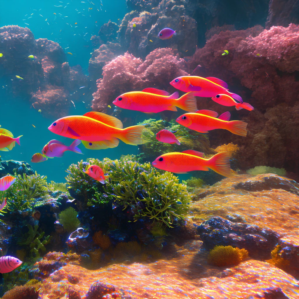 Colorful Underwater Scene: Orange Fish and Coral Reef Marine Life