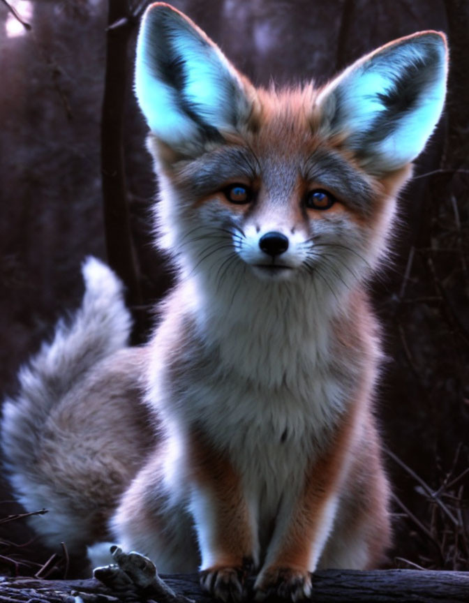 Detailed Fox Sitting Gracefully on Log with Attentive Gaze