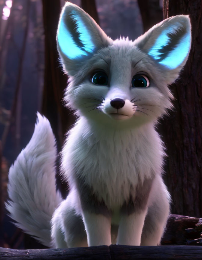 Anthropomorphic fox creature with glowing blue eyes and illuminated ears.