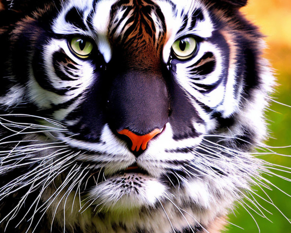 Tiger's face with green eyes and black stripes