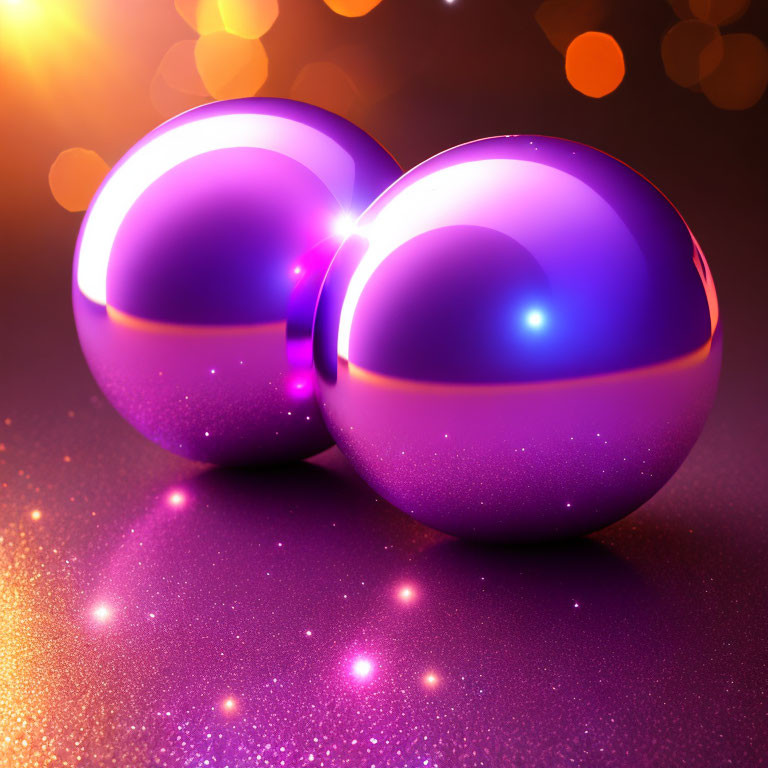 Shiny purple spheres on glowing orange background