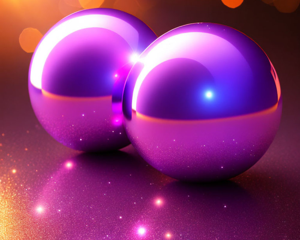 Shiny purple spheres on glowing orange background