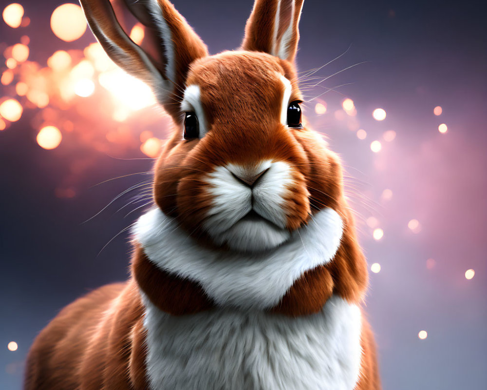 Detailed close-up digital art of a vibrant rabbit with soft glowing lights