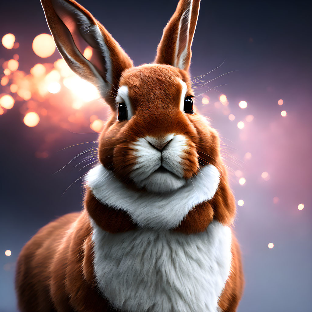 Detailed close-up digital art of a vibrant rabbit with soft glowing lights