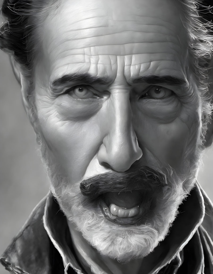 Monochrome digital portrait of expressive older man