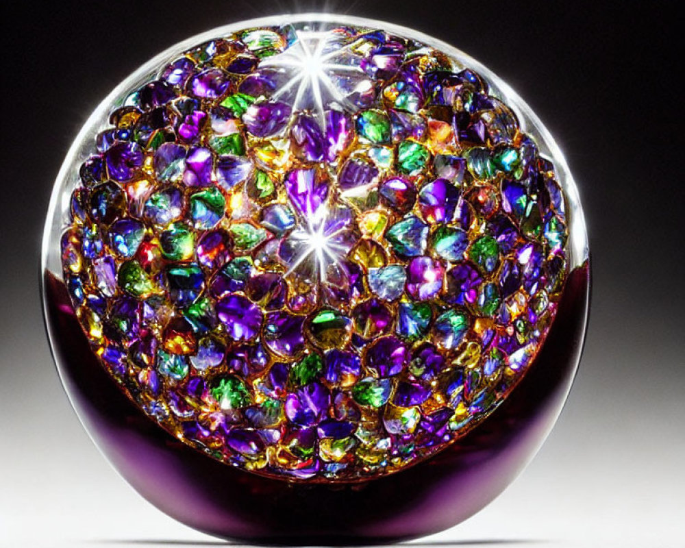 Multicolored Gemstone-Encrusted Sphere Reflects Light Brilliance