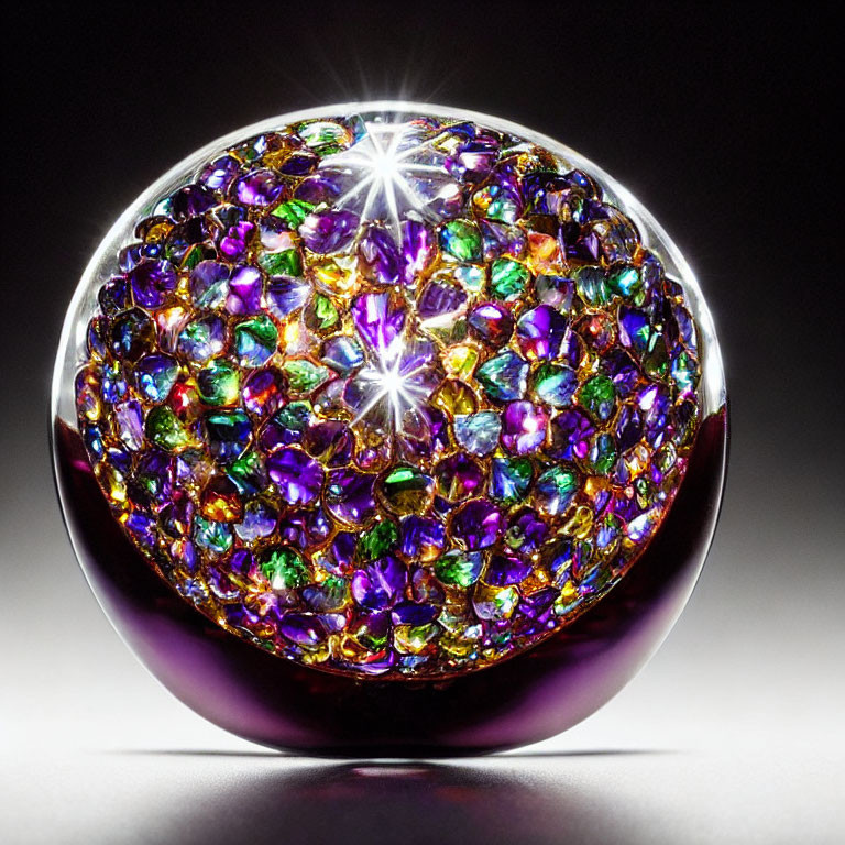 Multicolored Gemstone-Encrusted Sphere Reflects Light Brilliance