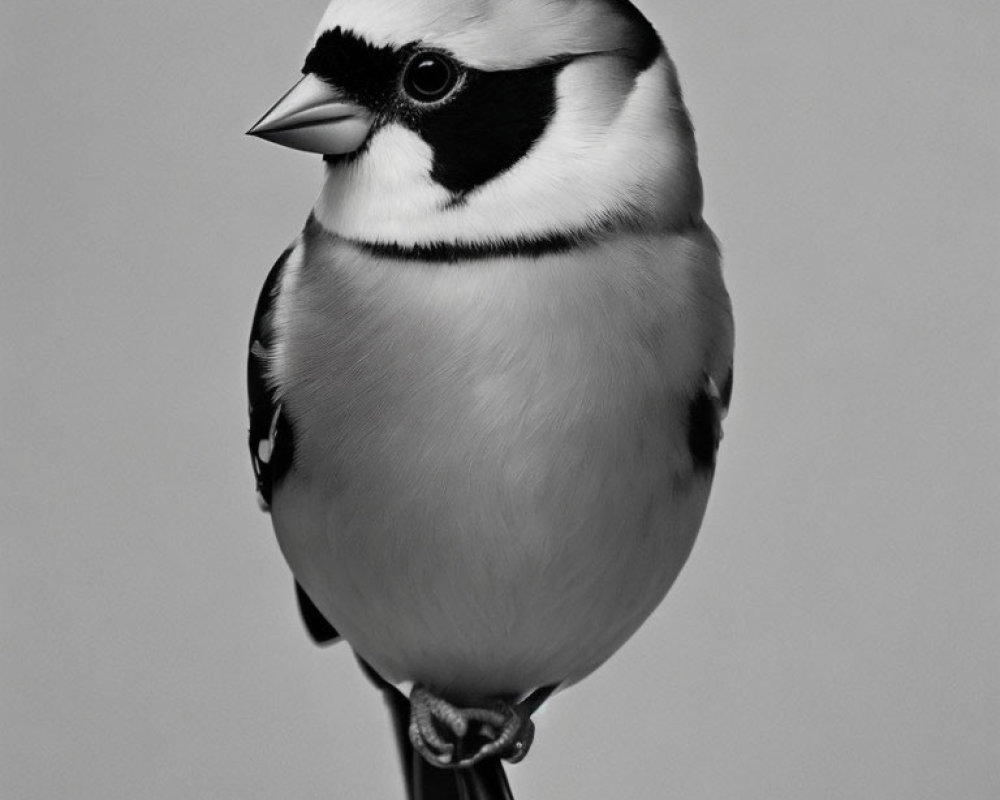 Black and white bird with distinctive plumage perched and looking sideways