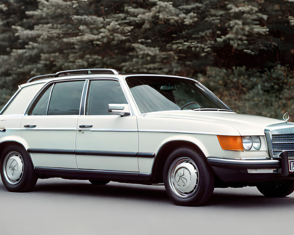 Classic White Mercedes-Benz with Vintage Bodywork and Chrome Grille