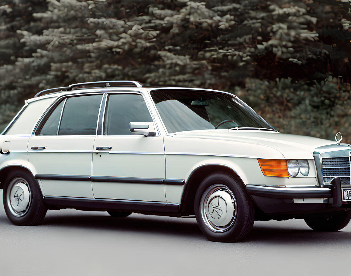 Classic White Mercedes-Benz with Vintage Bodywork and Chrome Grille