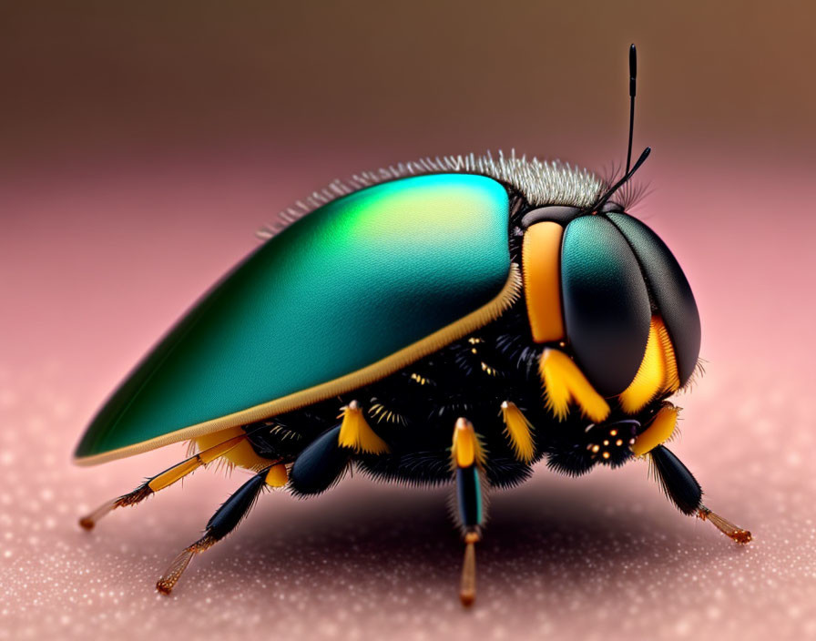 Detailed Close-Up of Colorful Emerald Green Beetle