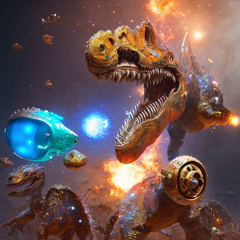 Vivid digital artwork: fierce dragon in cosmic setting