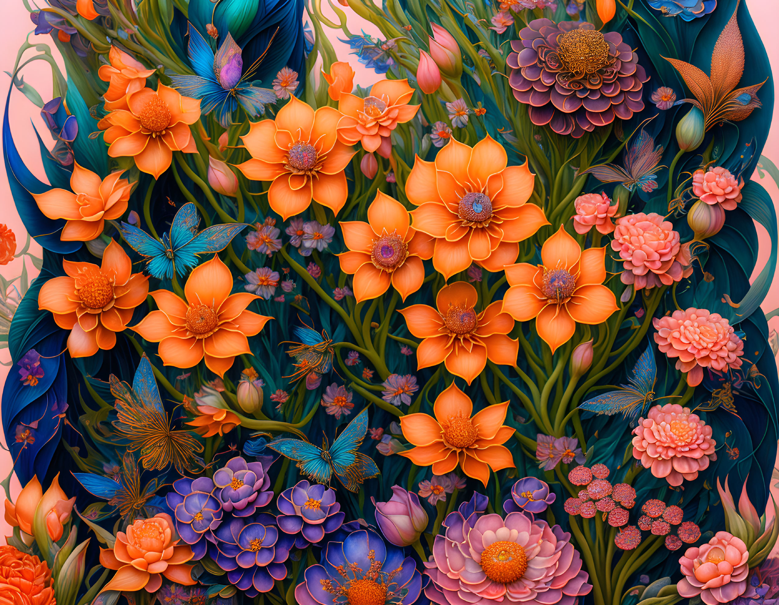 Colorful Floral Arrangement with Orange, Purple, and Blue Blooms