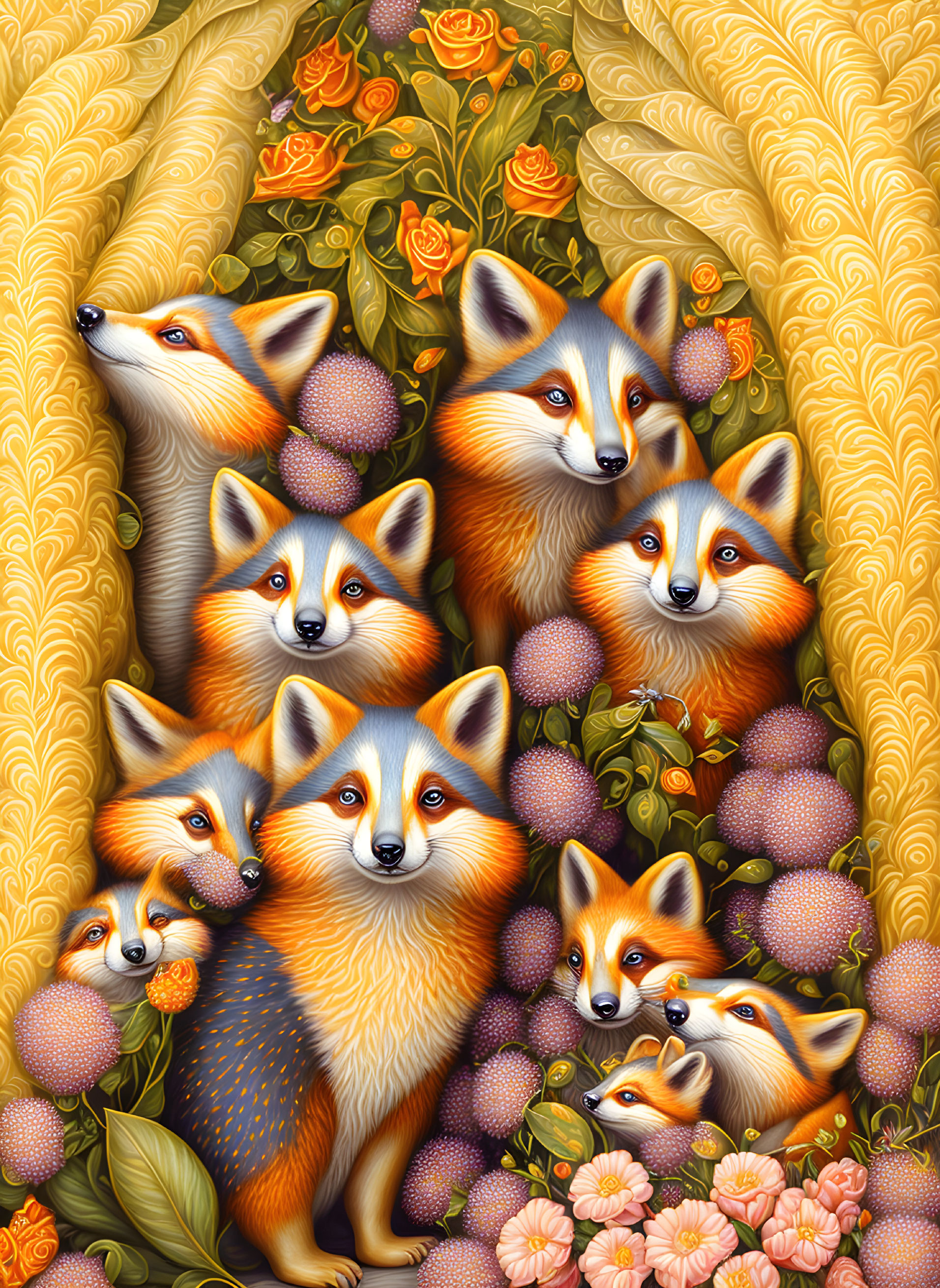 Detailed Fox Illustration with Intricate Patterns & Warm Color Palette